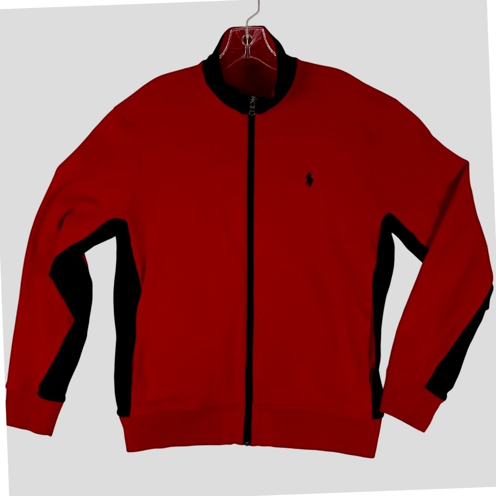 Polo Ralph Lauren Performance Interlock Track Jacket Mens M Red Black Full Zip